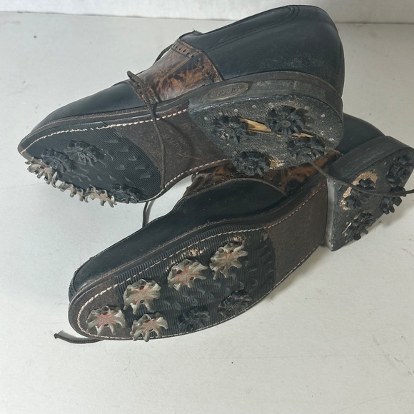 FootJoy Golf Brown Black Leather Cleets Athletic Golfing Golfer Shoes - Picture 9 of 12